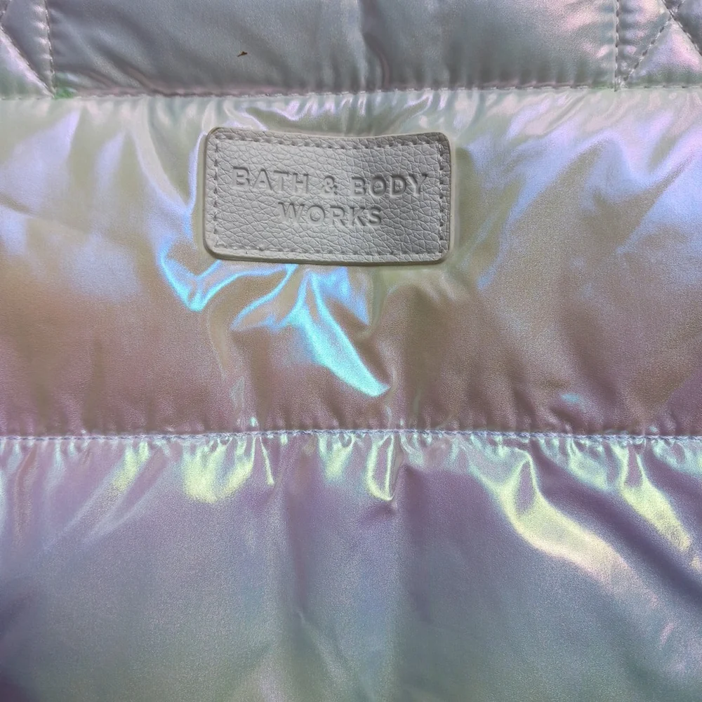 Bath and Body Works Iridescent White Puffer Tote Bag